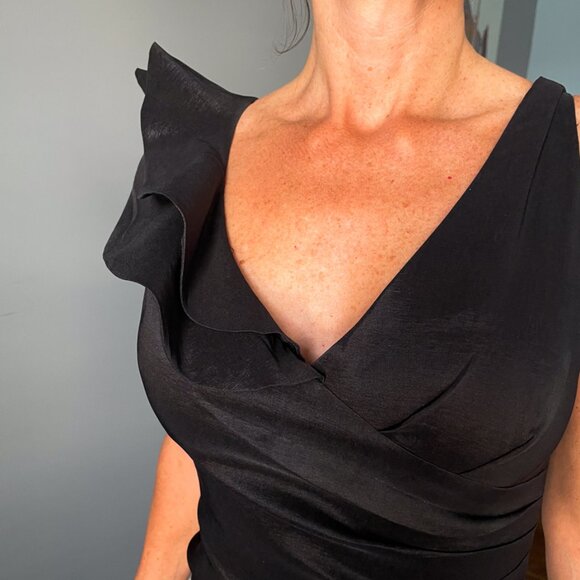 L'Etté Little Black Dress with Shoulder Ruffle Detail, Size L - Picture 3 of 5